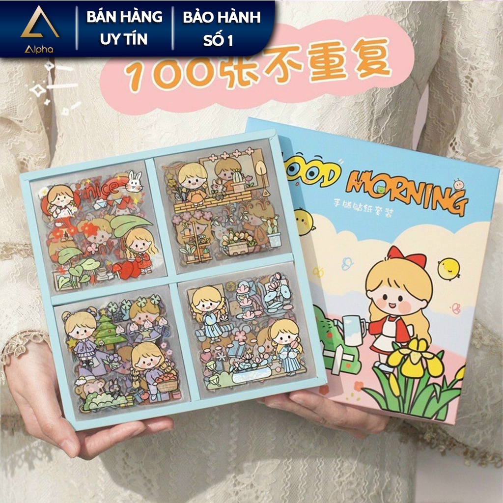 Sticker hoạt hình Alpha, Miếng dán trang trí kích thước 8x8cm