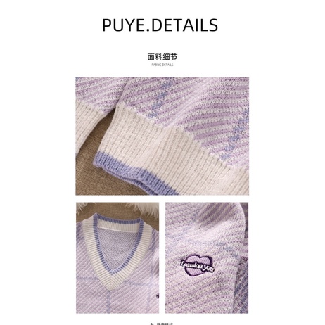 Áo Len Cardigan Cổ Chữ V Sọc Caro Màu Tím/Xanh Dương Pastel Ulzzang Hàn Quốc Chất Dày Dặn Ấm Áp Mặc Thu Đông