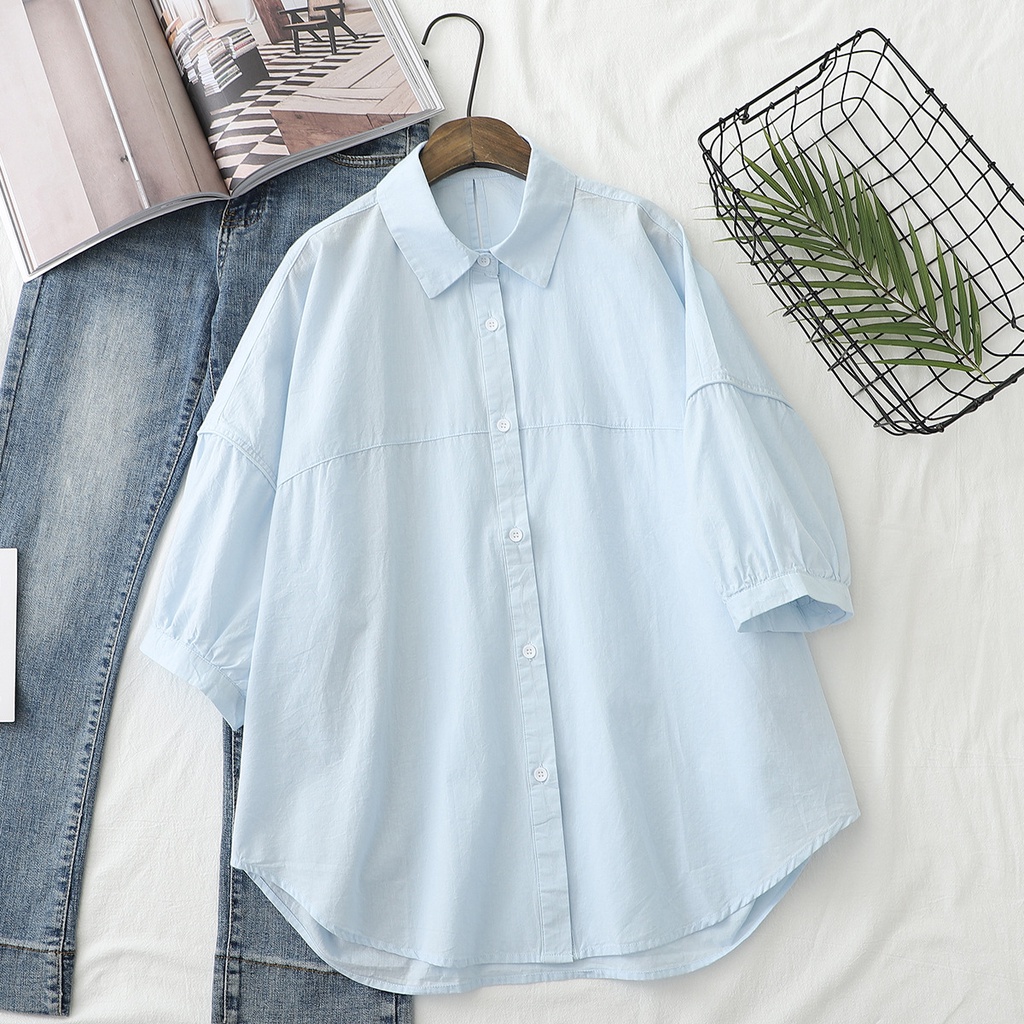 Áo Sơ Mi Tay Lửng Dáng Rộng Phong Cách Hàn Quốc Thời Trang Xuân Hè 2022 Dành Cho Nữ