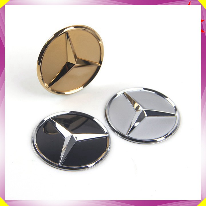 Logo biểu tượng vô lăng xe ô tô Mercedes - Đường kính 52mm - 57mm - 2 màu: Đen và Bạc