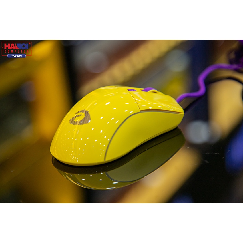 Chuột chơi game Dareu A960 Yellow trọng lượng siêu nhẹ, dây bọc dù chống đứt siêu mềm