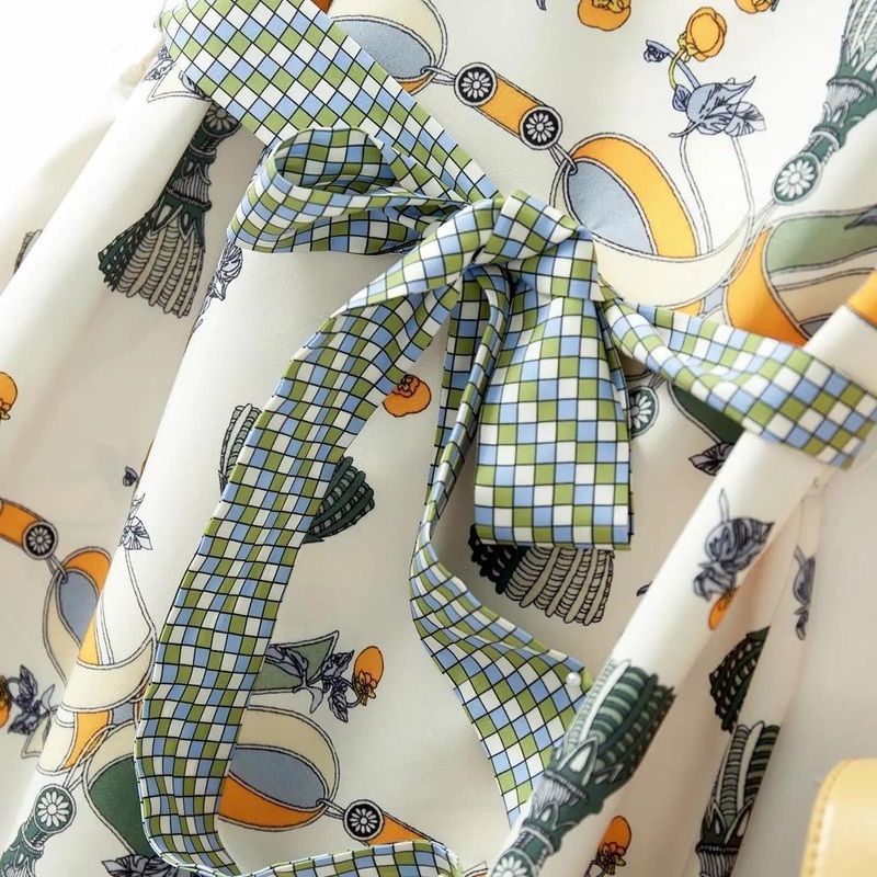 Đầm Chiết Eo In Họa Tiết Màu Sắc Tương Phản Thời Trang Mùa Hè Cho Nữ