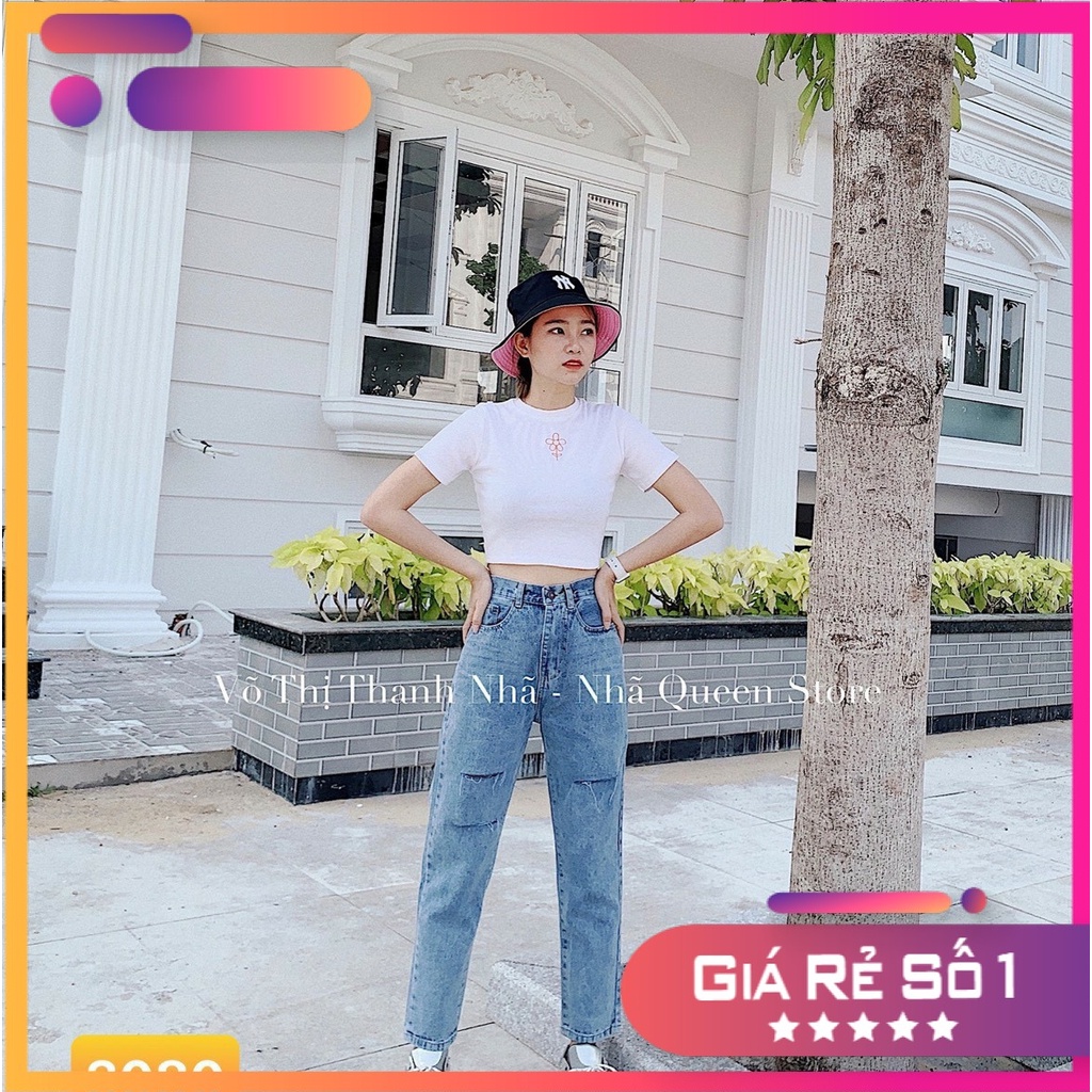 Quần Jean Nữ Kiểu Baggy Teen Phối 3 Sọc Rách Ống Suôn Cực Xinh