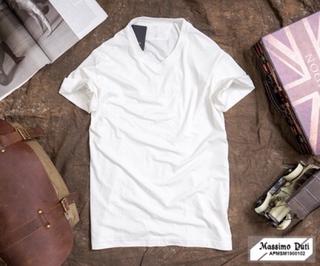 Áo phông trơn cổ tim Massimo Duti