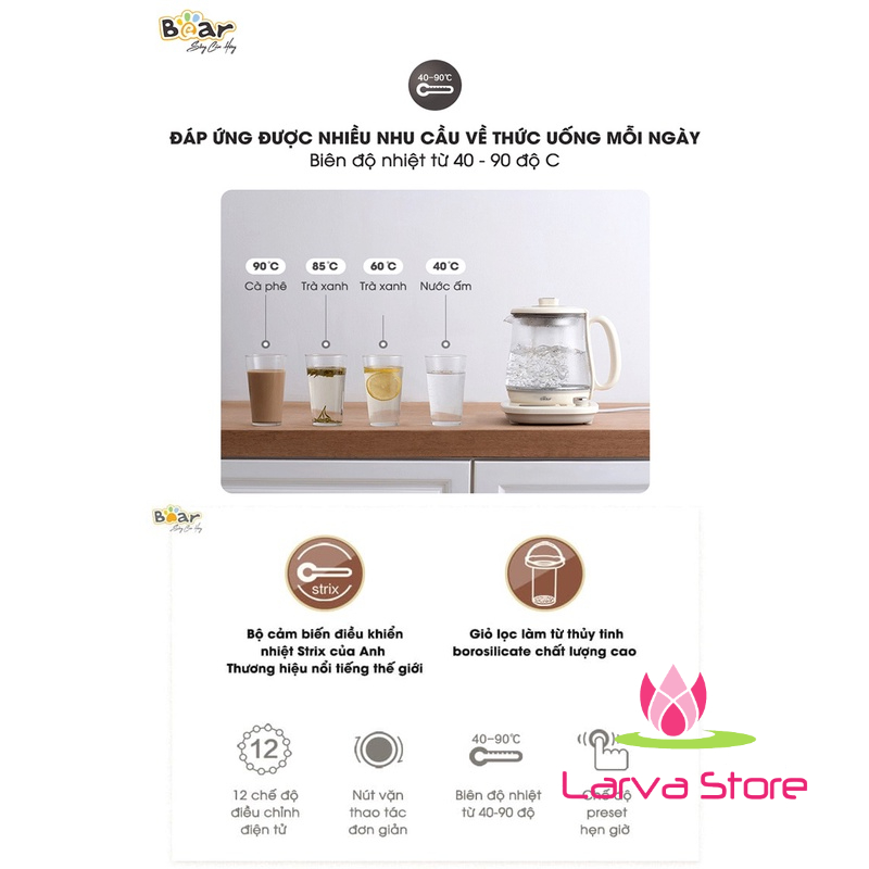 Bình Đun Pha Trà Bear YSH-C15Q5 (SUBE011) - Bản Quốc Tế - Bảo Hành 18 Tháng