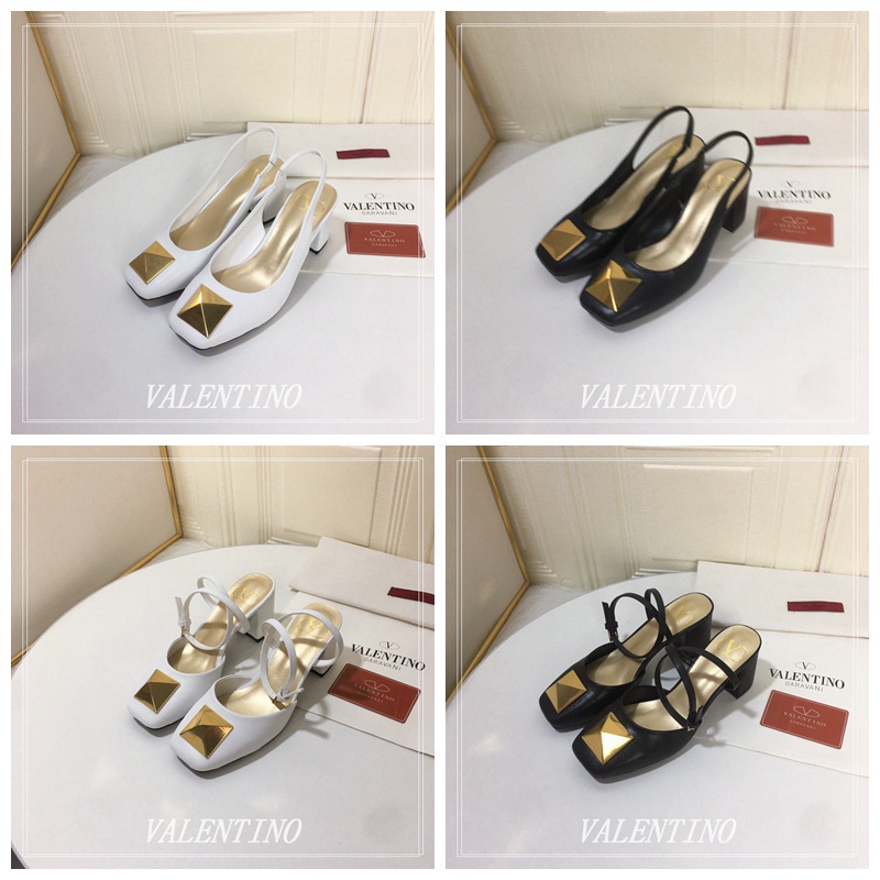 Giày Cao Gót Valentino 7cm Mũi Vuông Đính Đinh Tán Kim Loại Thời Trang Dành Cho Nữ 34-42