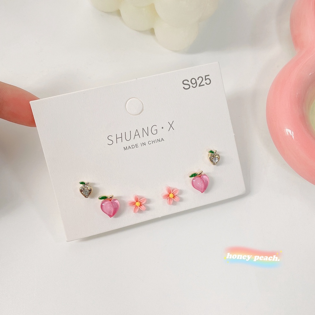 Set 3 Đôi Khuyên Tai Hình Hoa Đào Dễ Thương Dành Cho Nữ