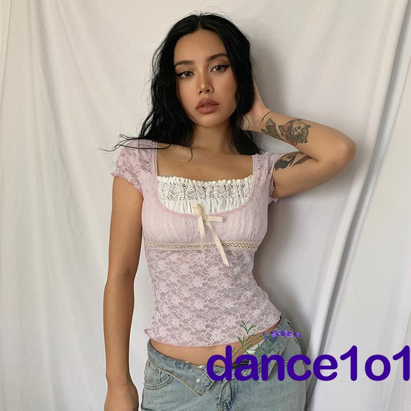 ✪Sz❀Áo Kiểu Trong Suốt Phối Ren Và Nơ Thời Trang Mùa Hè Cho Nữ