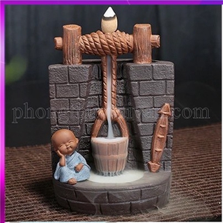 Thác khói Trầm hương Chú tiểu Bên Giếng Nước 16.5cm(tặng 20 nụ trầm tự nhiên cao cấp)