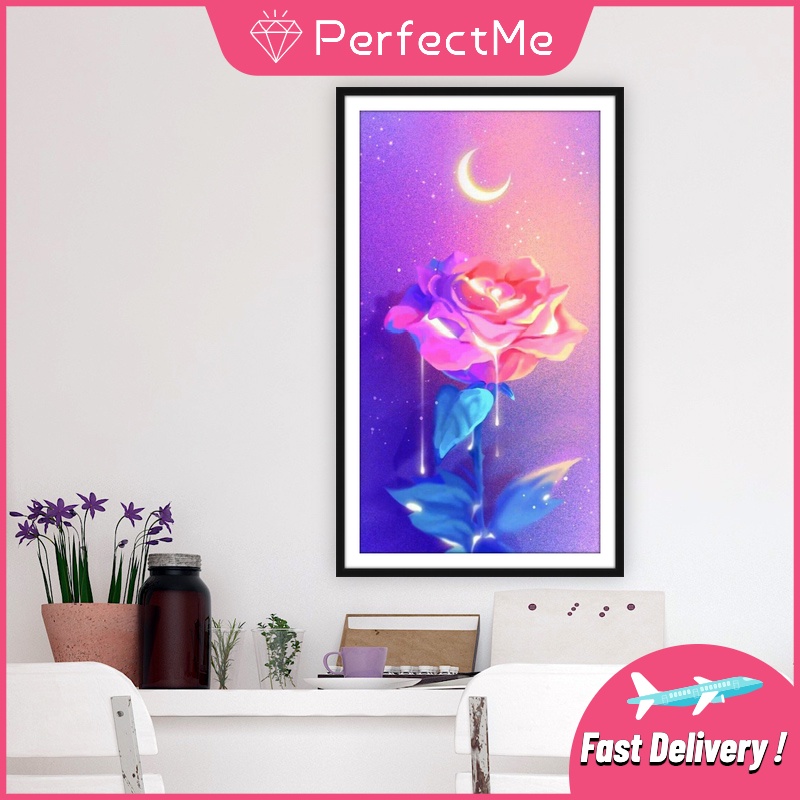 Bộ tranh đính đá DIY 30x50cm hình hoa hồng dùng để trang trí nhà