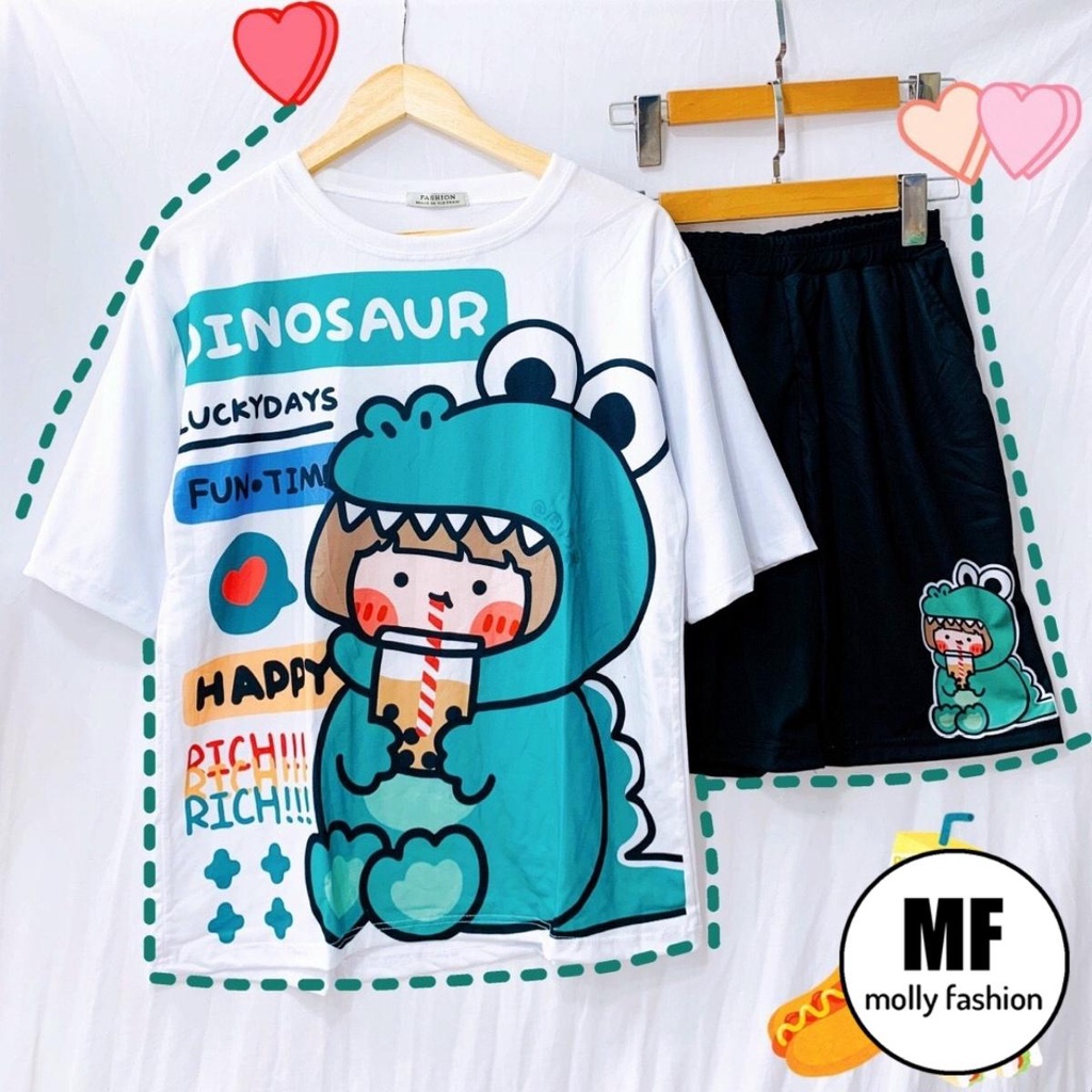 Set đồ bộ hoạt hình ❤️ Bộ mặc nhà Cartoon DINOSAUR form rộng Freesize Unisex nam nữ Molly Fashion