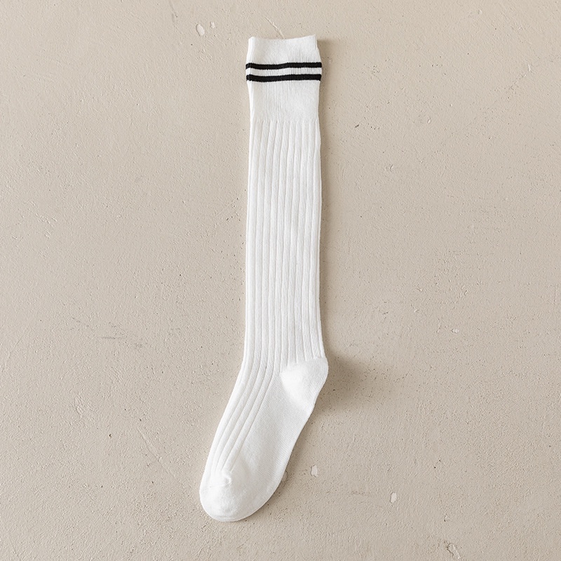Vớ Dài Đến Đầu Gối Vải Cotton Màu Trắng Đen Phong Cách JK