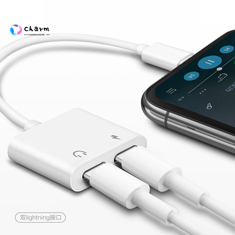 [CM] Availble 2 in 1 Charging Music Call Earphone Converter Adapter Cable for iPhone X/7/8/XS