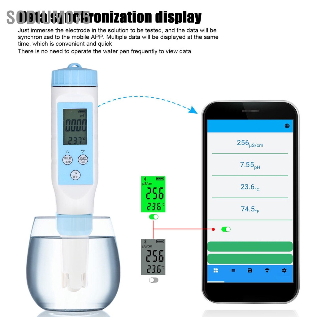 Có thể bán buôn BLE ‑ 9902 Máy đo chất lượng nước kỹ thuật số Bluetooth PH EC Bút kiểm tra 3 trong 1 để phân tích Sodium075 Hàng giao ngay