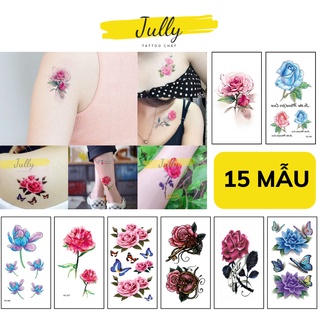 Hình xăm dán hoa hồng nhiều mẫu JULLY Tattoo chất, miếng dán chống nước an toàn bền đẹp, xăm tạm thời 15 ngày