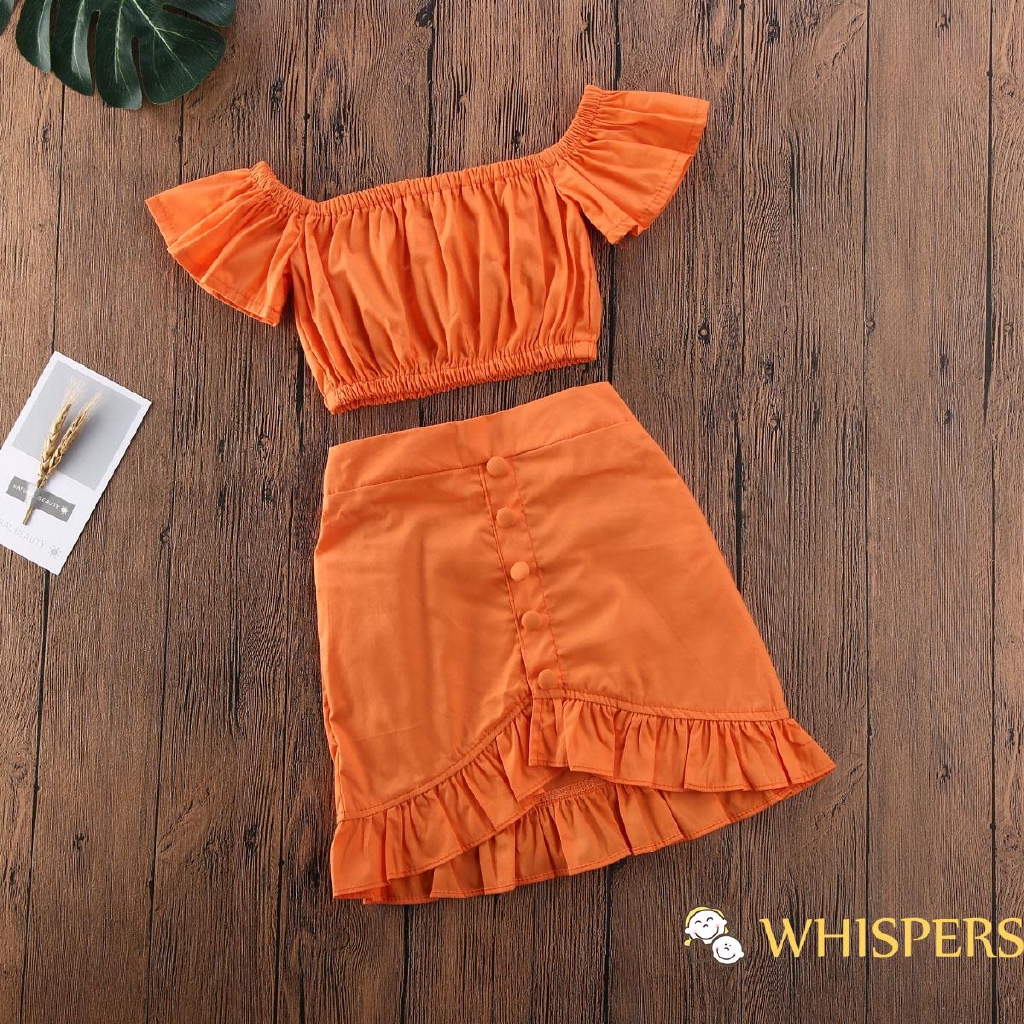 Set áo croptop trễ vai + chân váy xinh xắn dành cho bé gái 1-6 tuổi