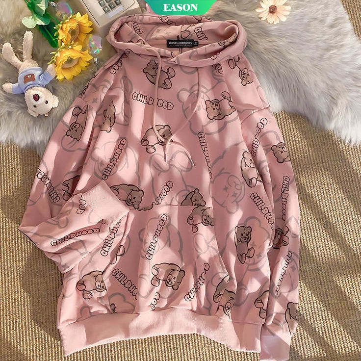Hoạt Hình Áo Hoodie Dáng Rộng In Hình Gấu Dễ Thương Thời Trang Mùa Thu Cho Nữ