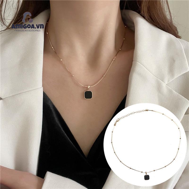 ✨✨Vòng cổ mặt vuông đính đá màu đen tinh tế sang trọng cho nữ