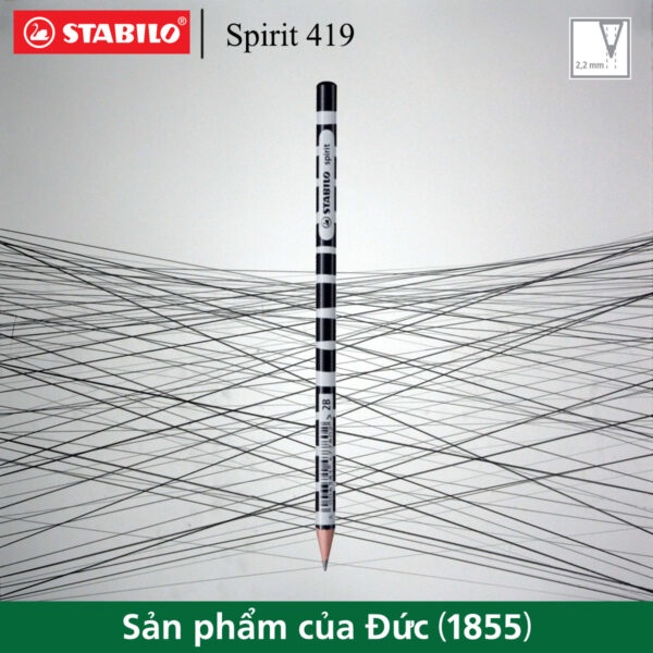 Bút chì chuốt thân gỗ STABILO spirit 419 – 2B – Thân tròn sọc đen/ xám