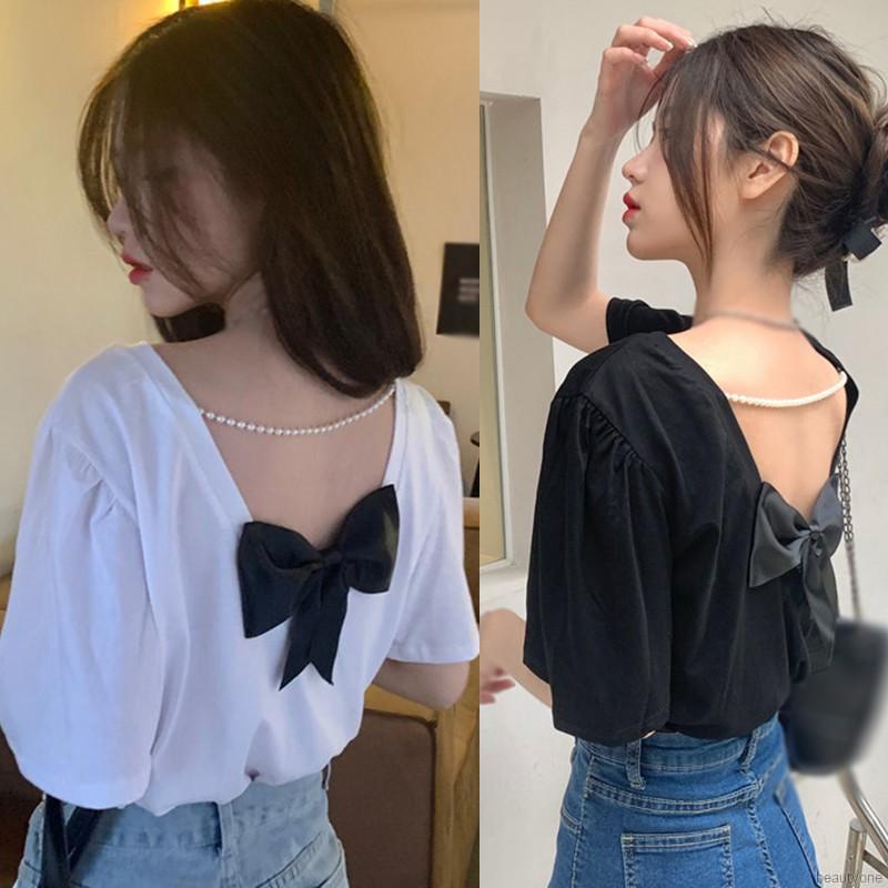 Áo Thun Nữ Tay Ngắn Hở Lưng Màu Trơn Thời Trang Hàn Quốc Gợi Cảm | BigBuy360 - bigbuy360.vn