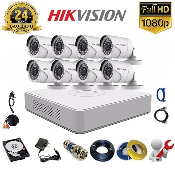 Trọn Bộ Camera Hikvision 8 Kênh Full HD 1080P - Đầy Đủ Phụ Kiện Lắp Đặt