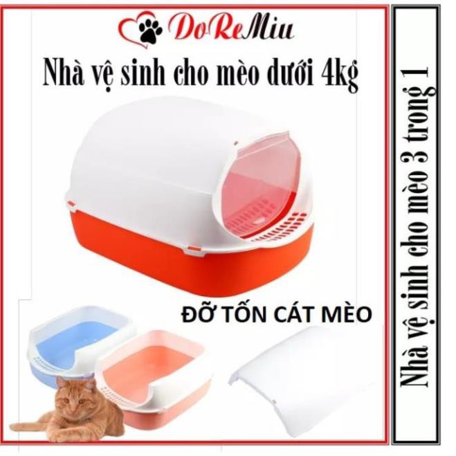 CTVD-  (3in1) Nhà vệ sinh cho mèo nhỏ dưới 4kg dạng hộp kín 3 trong 1 kiêm khay đựng cát và Tặng xẻng xúc cát mèo