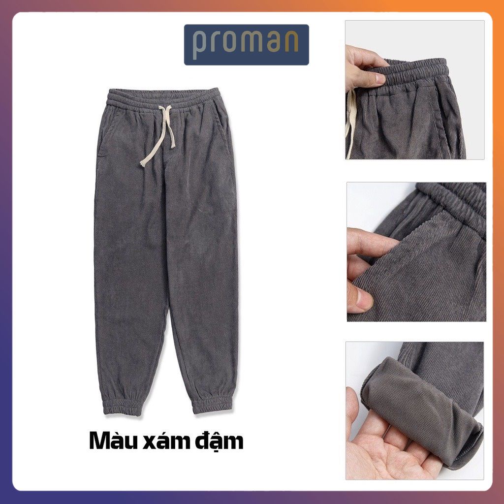 Quần jogger nam thể thao Nhung tăm ống rộng nam đẹp, Jogger unisex nam nữ phong cách cá tính trẻ trung JO06 - PROMAN