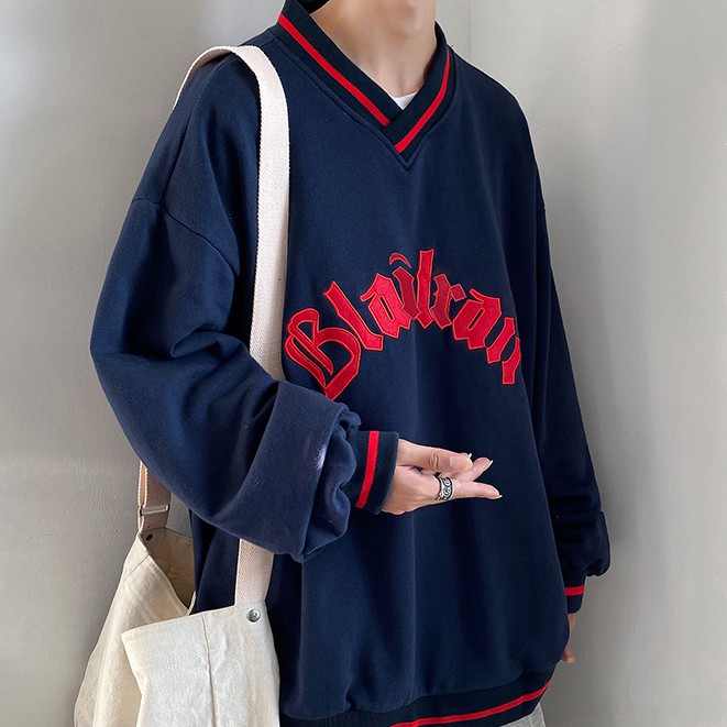 Áo nỉ tay dài cổ chữ V thời trang Hàn Quốc cho nam