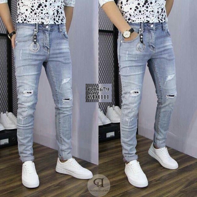 QUẦN JEAN NAM Rách Gối Cao Cấp Hàn Quốc Vải BÒ RÁCH