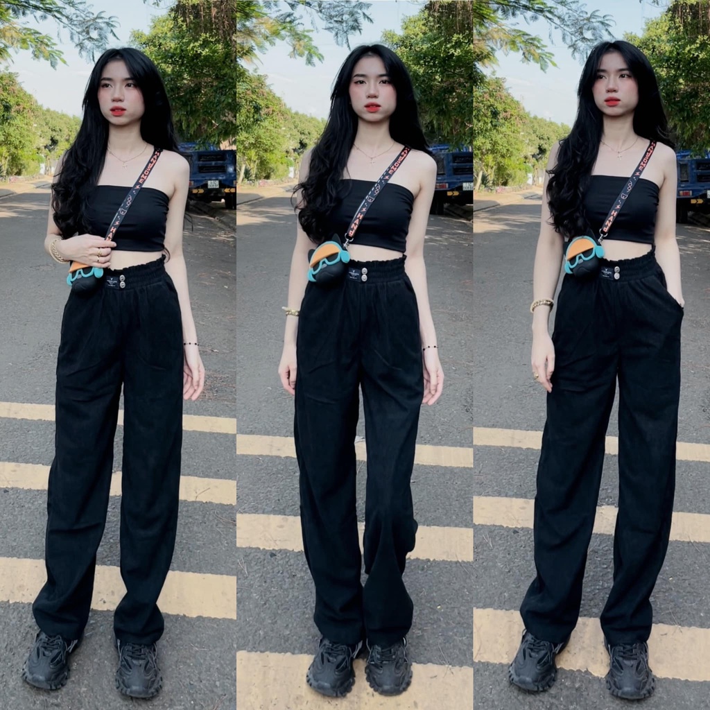 Quần Dài Nữ Baggy Vải Nhung Tăm Lưng Thun - BT Fashion  JE01