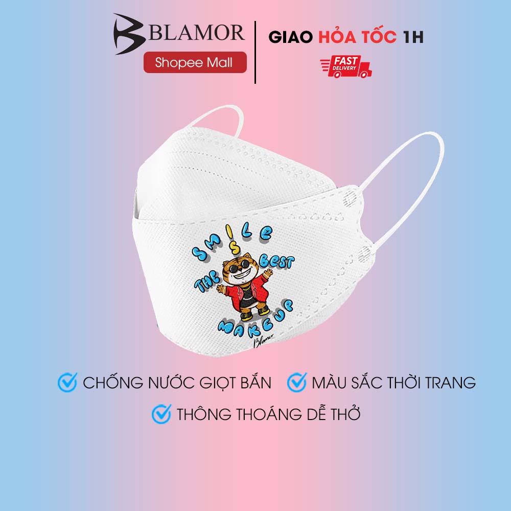 Khẩu trang màu kf94 Blamor thời trang thiết kế Hàn Quốc 3d 4 lớp thông thoáng dễ thở TRẮNG