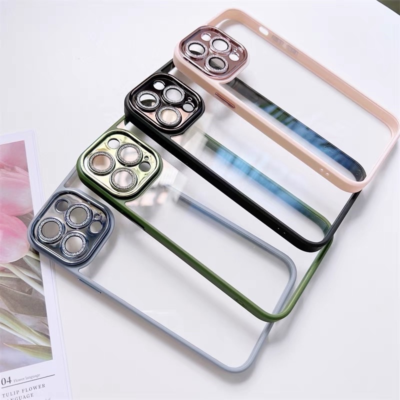 Ốp MEIRUYI cao cấp lưng trong cứng viền màu bảo vệ camera nhũ cho ip 14/14plus/14pro/14promax/13/13pro/13promax