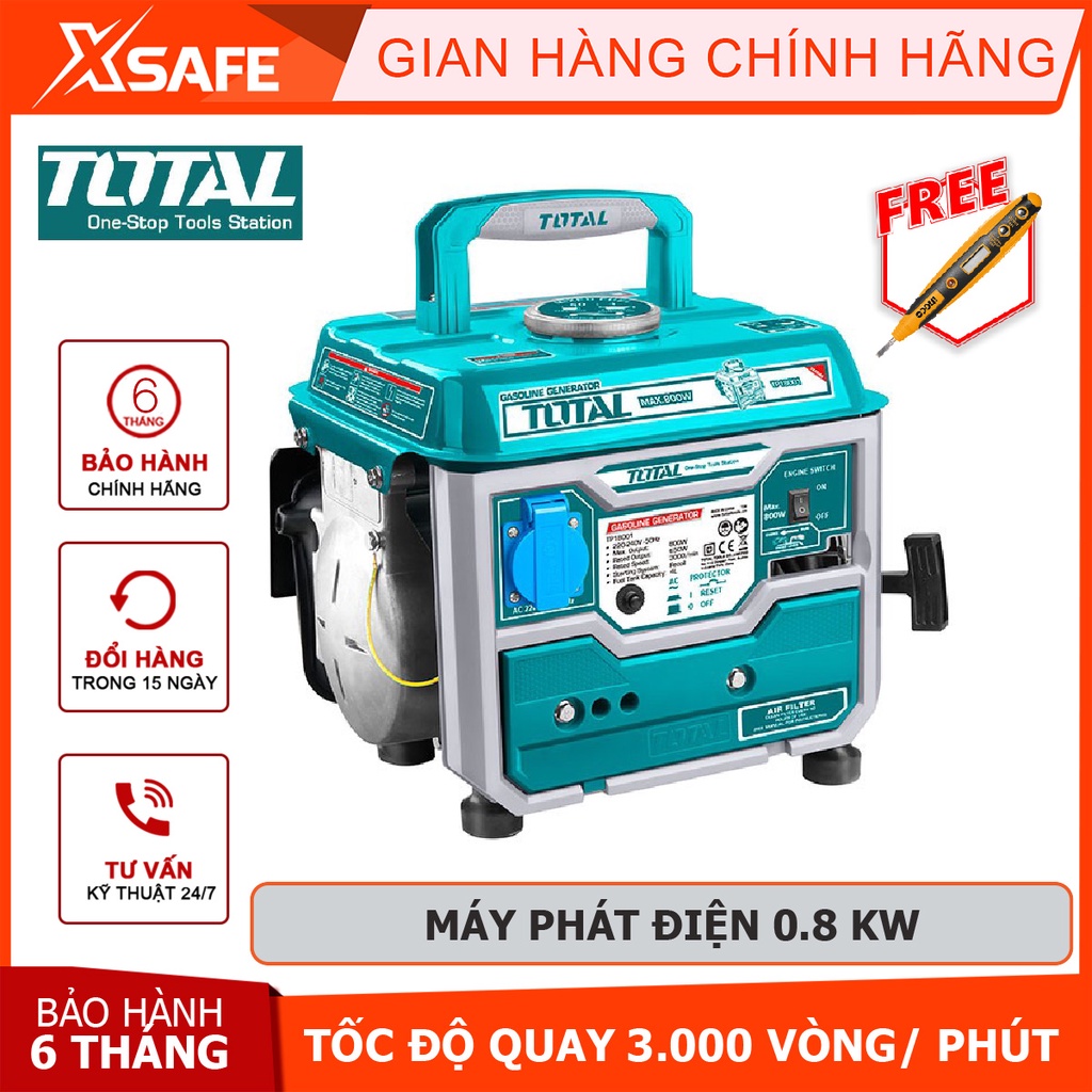 Máy phát điện chạy xăng TOTAL TP18001 động cơ phát điện dùng xăng 26kg Nguồn điện 220V/50Hz/1 pha, động cơ 2 thì