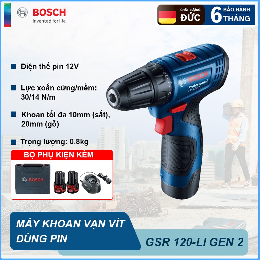 Máy khoan vặn vít dùng pin 12V Bosch GSR 120-LI GEN II - Model mới 2019