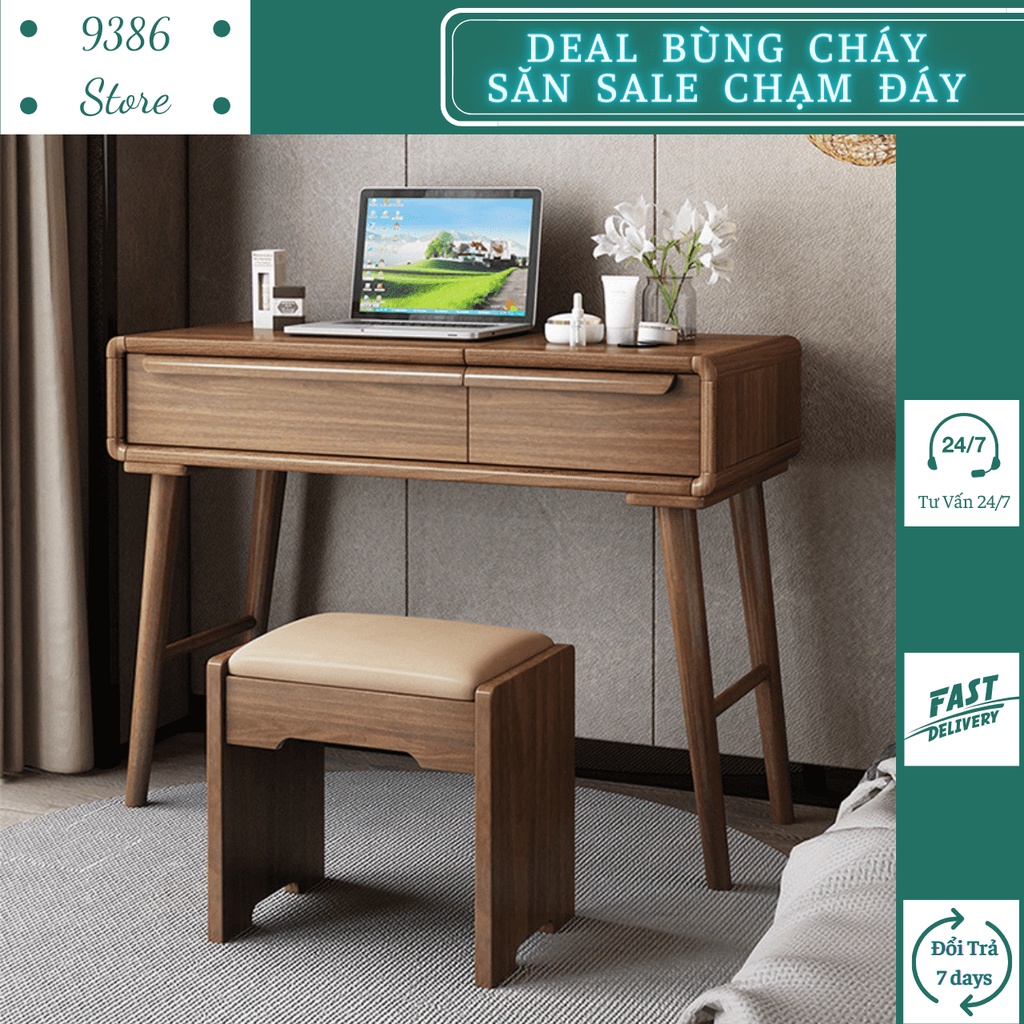 Bàn trang điểm gỗ, gương gập kết hợp bàn làm việc tiện lợi 9386 STORE