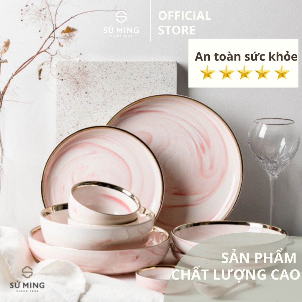 Bộ Bát Đĩa Đẹp Màu Xanh Thẫm [BẮC ÂU] [CAO CẤP] sang trọng, viền vàng 24k, nhiều màu sắc lựa chọn