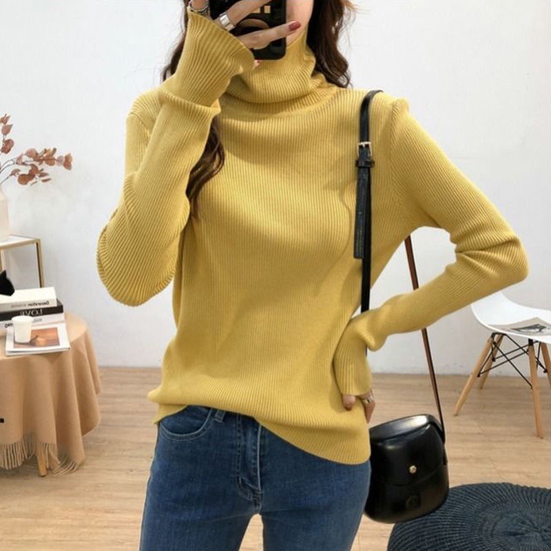 Áo sweater dệt kim cổ lọ dáng ôm thời trang thu đông cho nữ