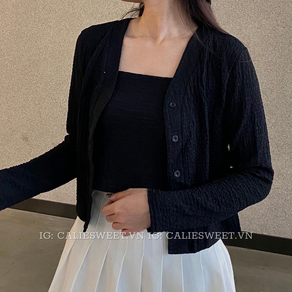 Set áo Cardigan len mỏng kèm áo 2 dây Caliesweet set 2 dây chất len thích hợp cho mùa thu