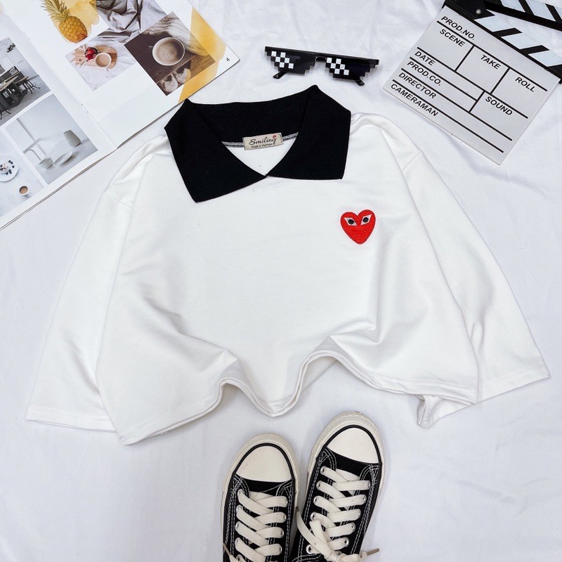 ÁO CROPTOP POLO OVERSIZED THÊU LOGO - TRẮNG | BigBuy360 - bigbuy360.vn