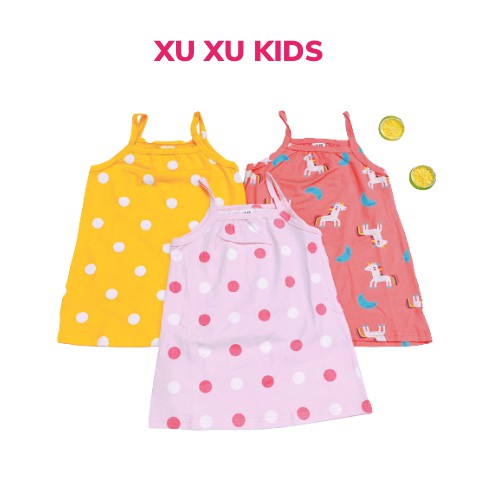 Váy cho bé, váy bé gái hai dây chất cotton xu siêu co giãn mềm mại mát lạnh mùa hè Xu Xu Kids size từ 8 đến 20kg
