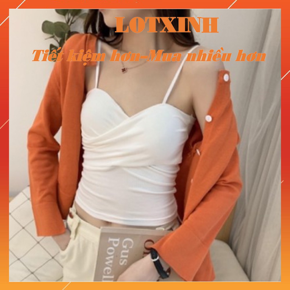 Áo 2 dây bản to cotton sợi bún xoắn ngực, Áo hai dây kiểu hàn quốc có đệm đẹp LOTXINH | BigBuy360 - bigbuy360.vn