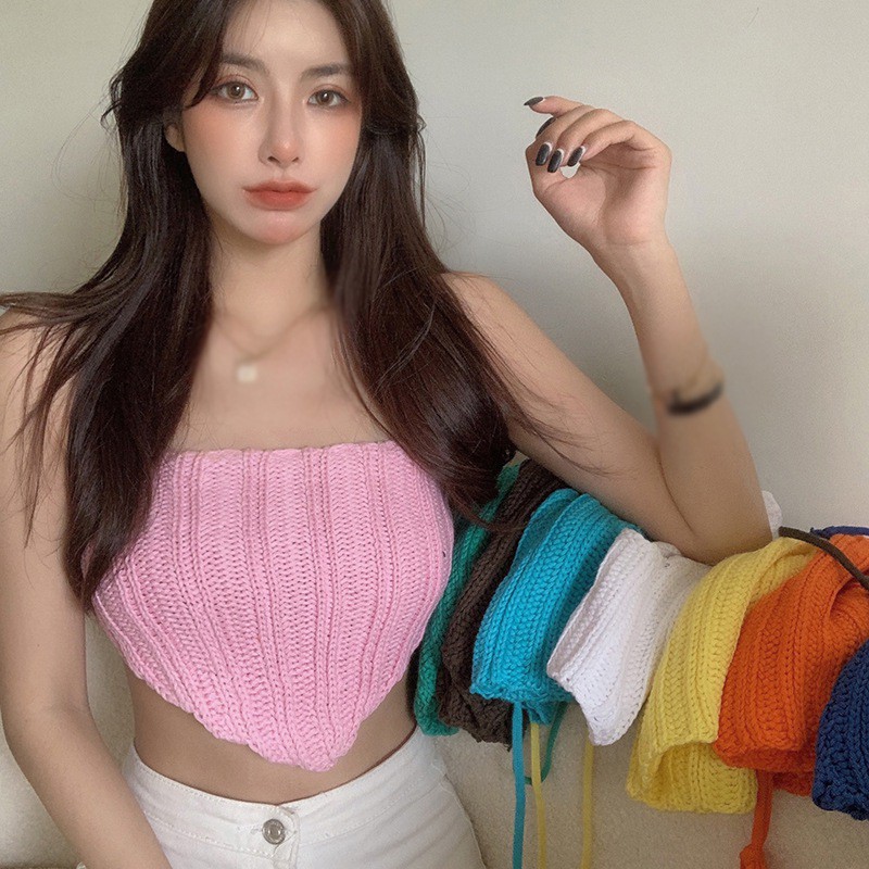 [ Mã 12FASHIONSALE1 giảm 10K đơn 50K ] Áo Croptop Sát Nách Thiết Kế Hở Lưng Phong Cách Quyến Rũ