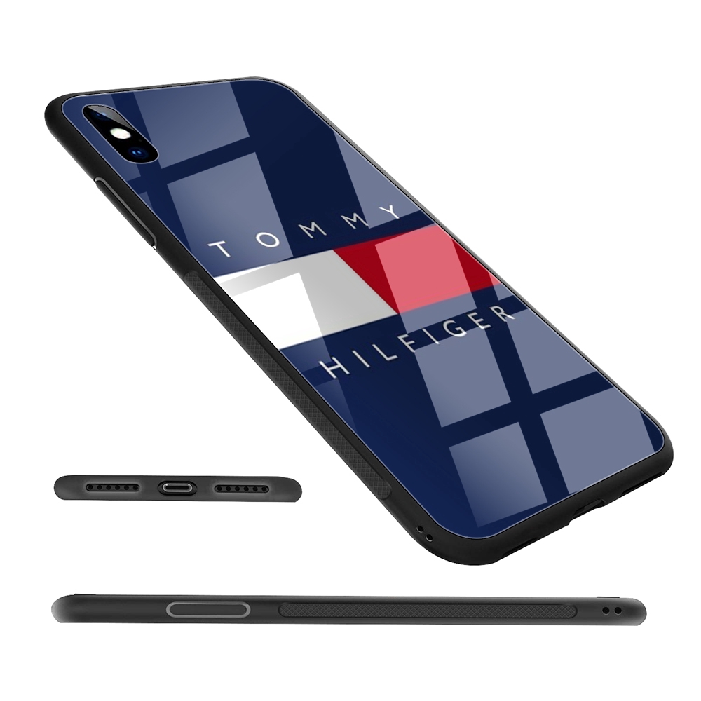 Ốp điện thoại phối mặt kính họa tiết tommy hilfiger cho iPhone XS Max XR X 11 Pro 7 8 6 6S Plus