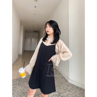 Set áo voan tơ kèm yếm ngắn đen