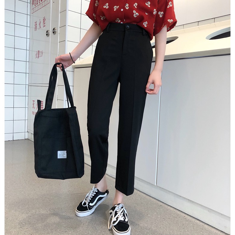 SUXI Quần dài lưng thun kiểu dáng đơn giản theo phong cách Hàn Quốc