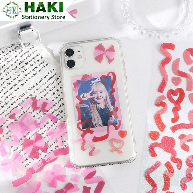 Sticker cute trang trí sổ họa tiết ruy băng HAKI dễ thương, hình dán sticker cute đáng yêu giá rẻ ST11