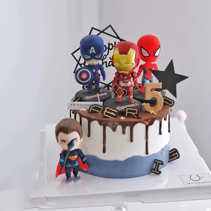 Set 6 Mô Hình Nhân Vật Siêu Anh Hùng Marvel Trang Trí Bánh Kem