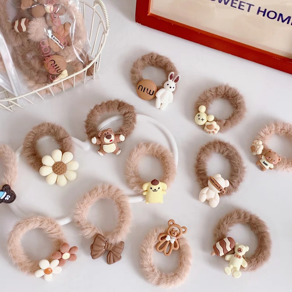 Set 5 dây buộc tóc cao su đính gấu bông dễ thương