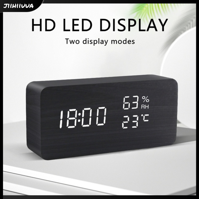 Đồng Hồ Báo Thức Kỹ Thuật Số Bằng Gỗ Có Đèn Led Hiển Thị Nhiệt Độ