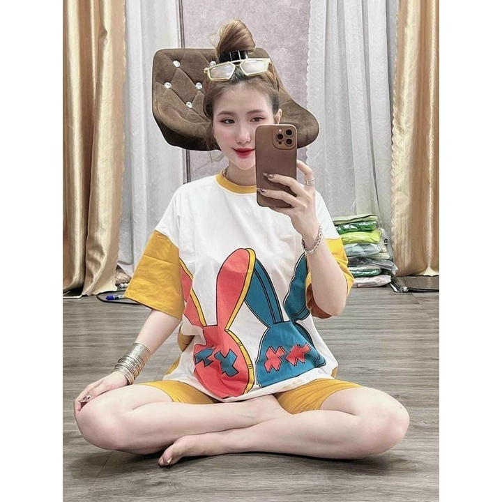 Set bộ đồ nữ thun họa tiết hoạt hình cute đơn giản, năng động với các tone màu trẻ trung dành cho các nàng đi chơi